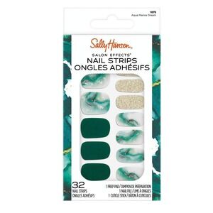 Sally Hansen Salon Effects Nail Strips Aqua Marine Dream 1075 Teal Gold Sparkle